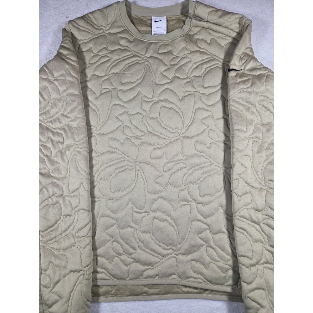 Nike Dri-FIT Textured Long Sleeve Top Women's Small Beige Floral